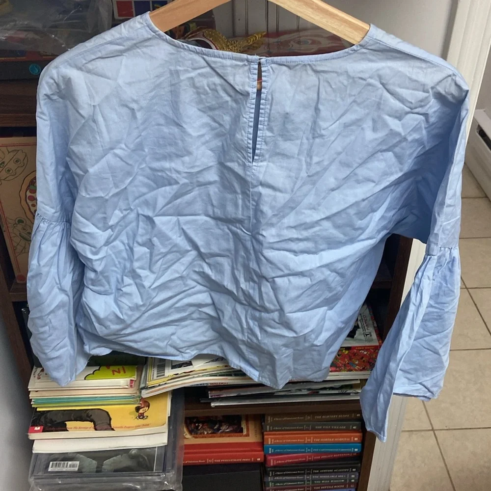 Zara Blue Oversized 3/4 Sleeve Blouse - Picture 2 of 4